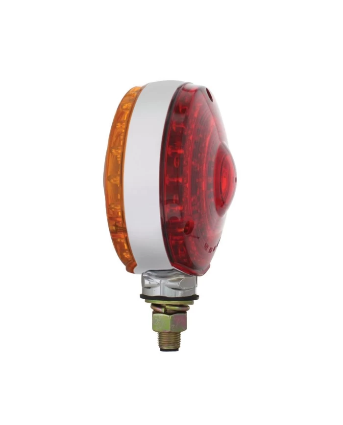(CARD) CHROME 48 AMBER/40 RED LED DOUBLE FACE TRANSPARENT TURN SIGNAL LIGHT - AMBER/RED LENS