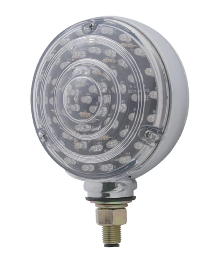 (CARD) CHROME 48 AMBER/40 RED LED DOUBLE FACE TRANSPARENT TURN SIGNAL LIGHT - CLEAR LENS