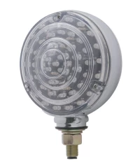 (CARD) CHROME 48 AMBER/40 RED LED DOUBLE FACE TRANSPARENT TURN SIGNAL LIGHT - CLEAR LENS