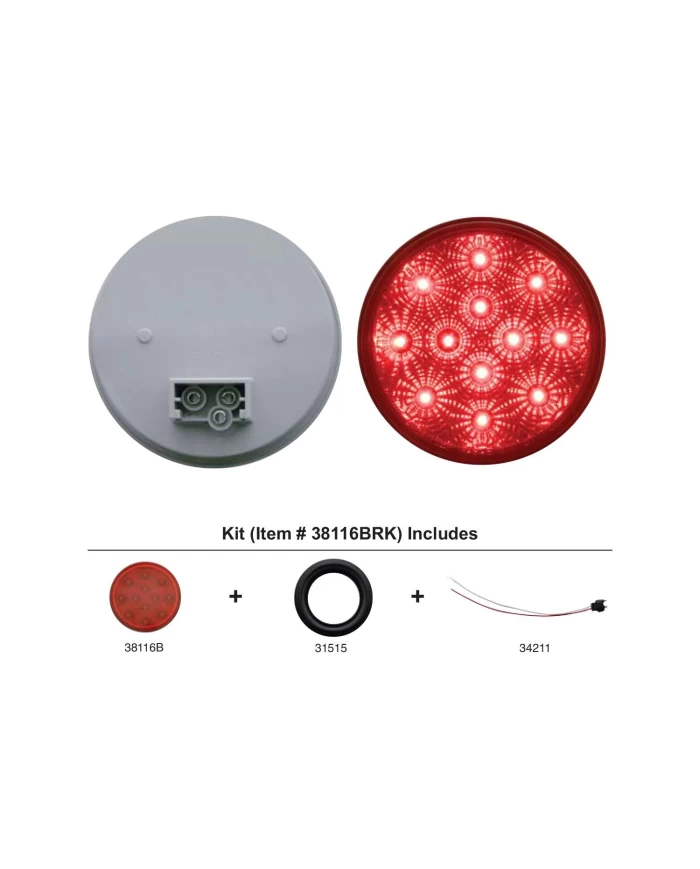 (BULK) 12 RED LED 4" STOP, TURN & TAIL LIGHT W/ CHROME REFLECTOR - RED KIT