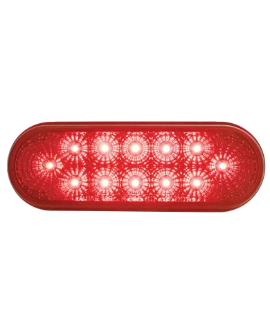 (CARD) 12 RED LED OVAL S/T/T/ LIGHT W/ CHROME REFLECTOR - RED LENS