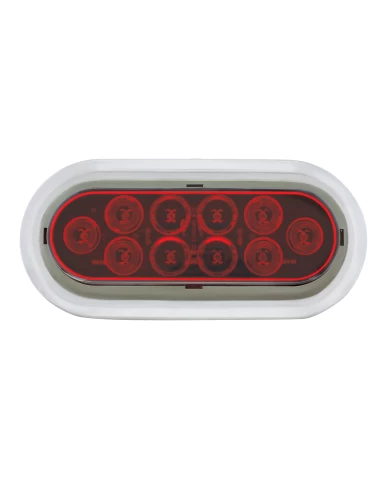 (CARD) 10 RED LED OVAL S/T/T LIGHT W/FLANGE + CHROME RIM (CARD) 10 RED LED OVAL S/T/T LIGHT W/FLANGE + CHROME RIM