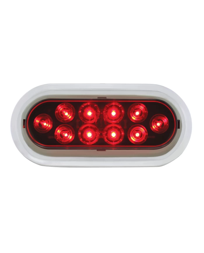 (BULK) 10 RED LED OVAL S/T/T LIGHT W/FLANGE + CHROME RIM (BULK) 10 RED LED OVAL S/T/T LIGHT W/FLANGE + CHROME RIM