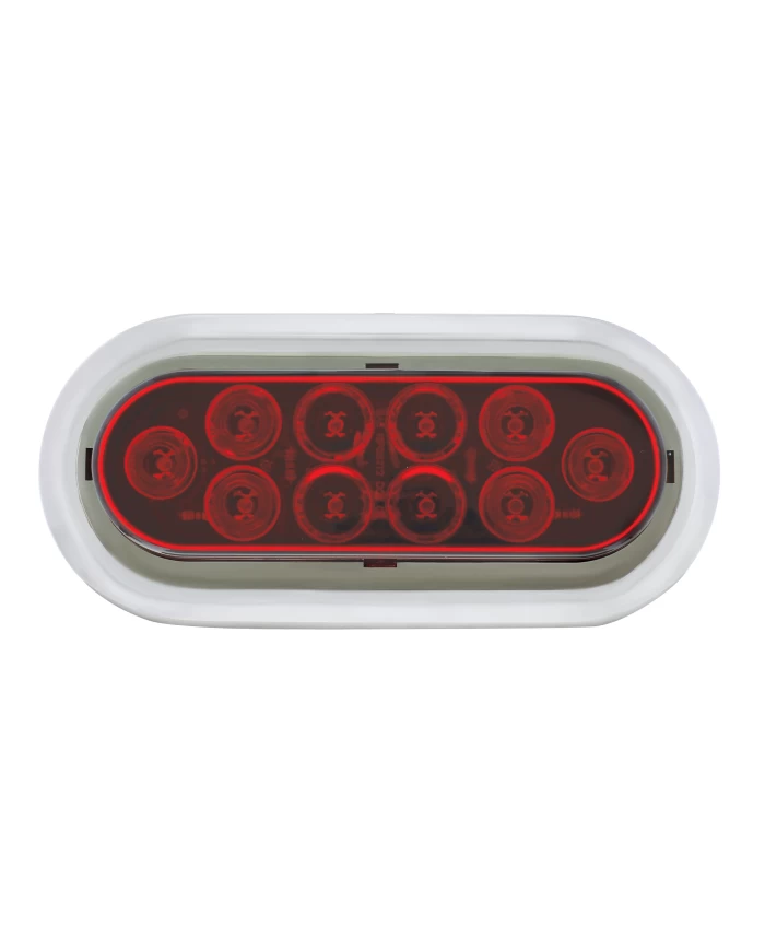 (BULK) 10 RED LED OVAL S/T/T LIGHT W/FLANGE + CHROME RIM (BULK) 10 RED LED OVAL S/T/T LIGHT W/FLANGE + CHROME RIM