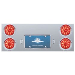 UP35061-33-3/4" Stainless Rear Center Panel With Four 10 LED 4" Lights & Visors - Red LED/Red Lens