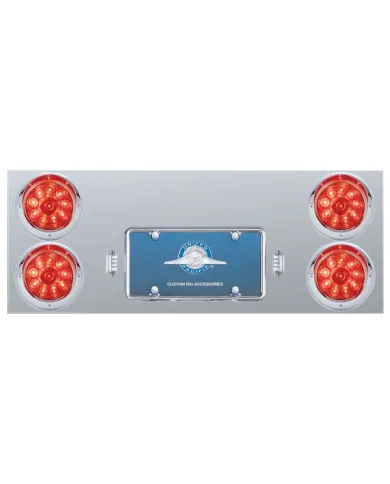 UP35061-33-3/4" Stainless Rear Center Panel With Four 10 LED 4" Lights & Visors - Red LED/Red Lens