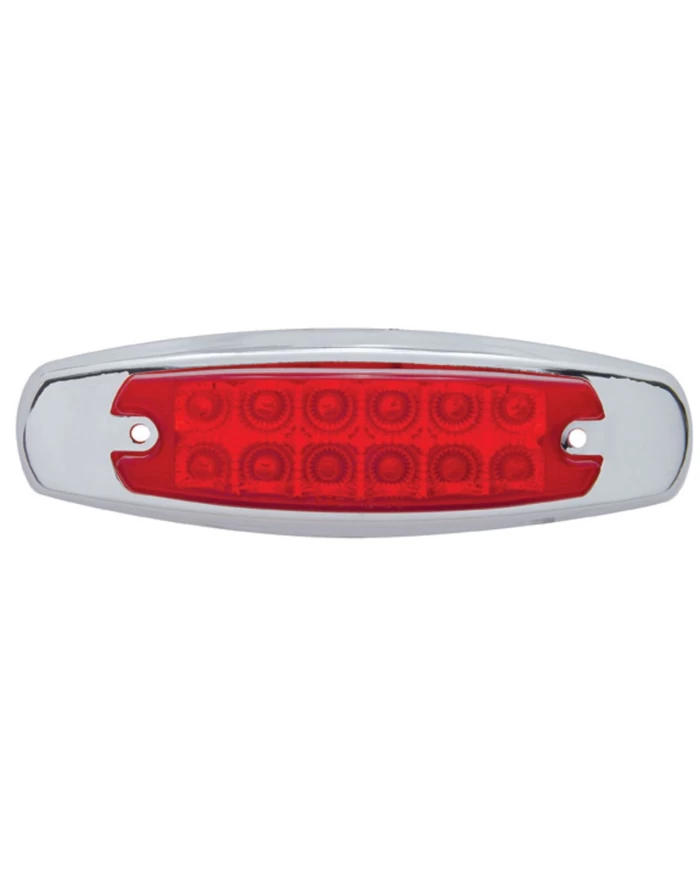 (CARD) 12 RED LED PETERBILT CLEARANCE/MARKER LIGHT W/ CHROME STEEL BEZEL - RED LENS (CARD) 12 RED LED PETERBILT CLEARANCE/MARKER LIGHT W/ CHROME STEEL BEZEL - RED LENS