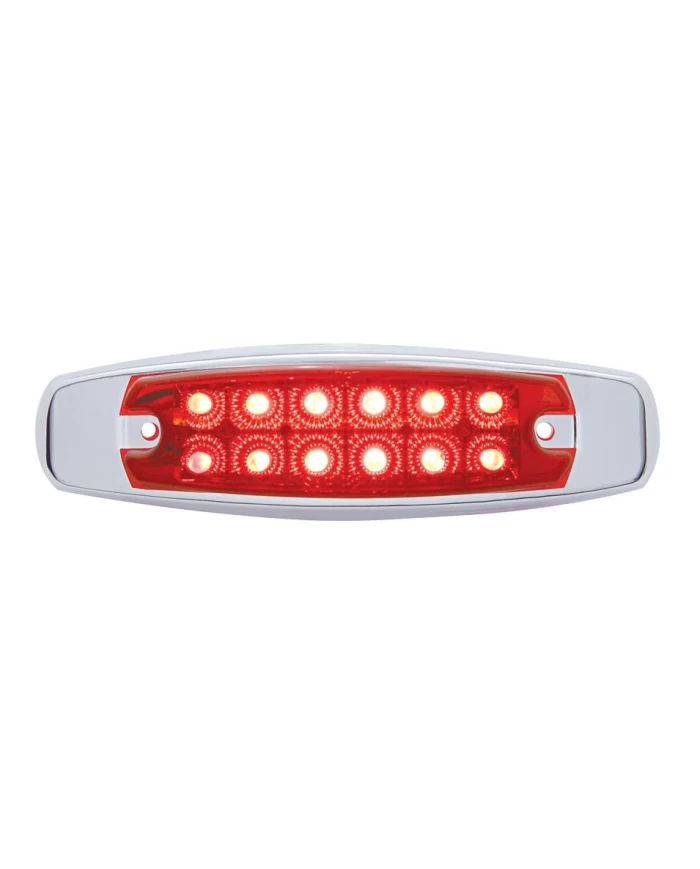 (CARD) 12 RED LED PETERBILT CLEARANCE/MARKER LIGHT W/ CHROME STEEL BEZEL - RED LENS (CARD) 12 RED LED PETERBILT CLEARANCE/MARKER LIGHT W/ CHROME STEEL BEZEL - RED LENS