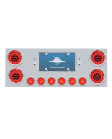 UP35073-SS Rear Center Panel With 4X 21 LED 4" GloLight & 6X 6 LED 2" GloLight & Visors -Red LED & Lens