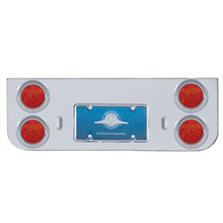 UP35122-Chrome Rear Center Panel With Four 7 LED 4" Reflector Lights & Visors - Red LED/Red Lens