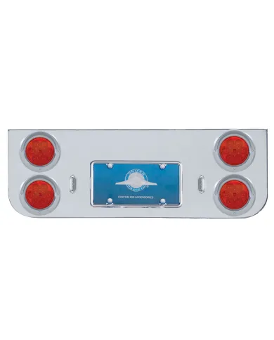 UP35122-Chrome Rear Center Panel With Four 7 LED 4" Reflector Lights & Visors - Red LED/Red Lens