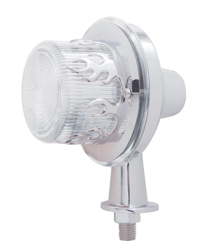 (CARD) 13 AMBER LED HONDA LIGHT W/ 1 1/8" ARM & FLAME BEZEL - CLEAR LENS (CARD) 13 AMBER LED HONDA LIGHT W/ 1 1/8" ARM & FLAME BEZEL - CLEAR LENS