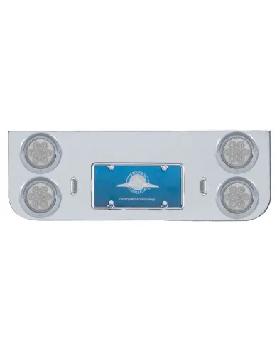 UP35123-Chrome Rear Center Panel With Four 7 LED 4" Reflector Lights & Visors - Red LED/Clear Lens