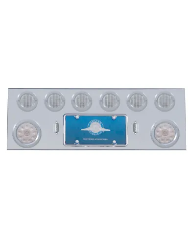 UP35158-SS Rear Center Panel With 2X 10 LED 4" Lights & 6X 13 LED 2.5" Lights & Bezels -Red LED/Clear Lens