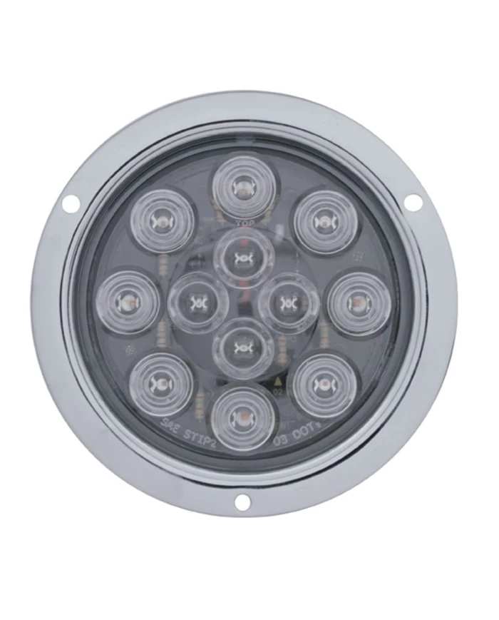 (CARD) 12 RED LED 4" S/T/T LIGHT NEW STAINLESS STEEL DEEP DISH HOUSING W/ BUBBLE LENS - CLEAR LENS