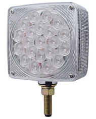 (CARD) 21+3 AMBER/21 RED LED SQUARE DOUBLE FACE SIGNAL LIGHT W/ SINGLE STUD - DRIVER/CLEAR LENS