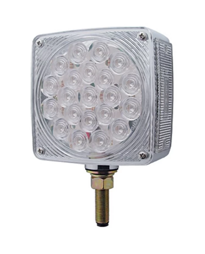 (CARD) 21+3 AMBER/21 RED LED SQUARE DOUBLE FACE SIGNAL LIGHT W/ SINGLE STUD - PASSENGER/CLEAR LENS (CARD) 21+3 AMBER/21 RED LED SQUARE DOUBLE FACE SIGNAL LIGHT W/ SINGLE STUD - PASSENGER/CLEAR LENS