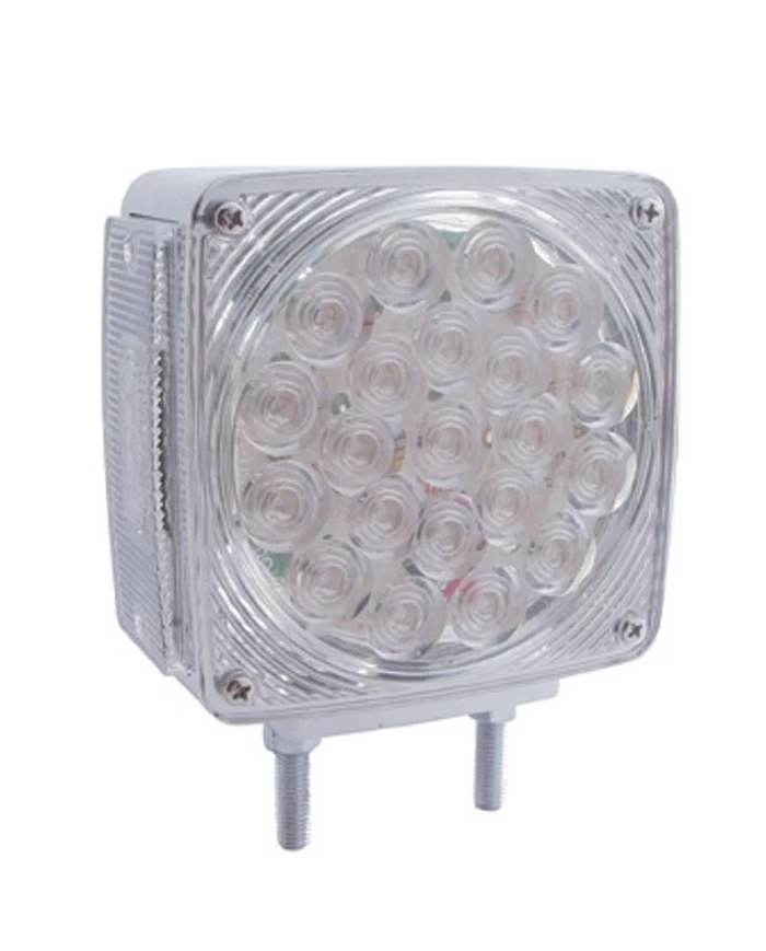 (CARD) 21+3 AMBER/21 RED LED SQUARE DOUBLE FACE SIGNAL LIGHT W/ DOUBLE STUD - DRIVER/CLEAR LENS (CARD) 21+3 AMBER/21 RED LED SQUARE DOUBLE FACE SIGNAL LIGHT W/ DOUBLE STUD - DRIVER/CLEAR LENS