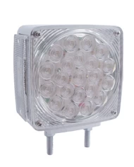 (CARD) 21+3 AMBER/21 RED LED SQUARE DOUBLE FACE SIGNAL LIGHT W/ DOUBLE STUD - DRIVER/CLEAR LENS