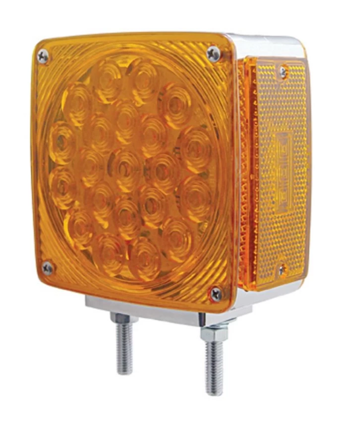 (CARD) 21x2 AMBER/3 AMBER LED SQUARE DOUBLE FACE TURN SIGNAL LIGHT W/ DOUBLE STUD - AMBER LENS