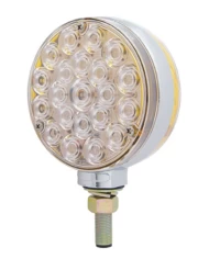 (CARD) 21 AMBER/21 AMBER LED DOUBLE FACE TURN SIGNAL LIGHT W/ BUBBLE LENS - CLEAR LENS