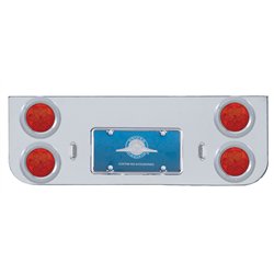 UP35222-Chrome Rear Center Panel With Four 7 LED 4" Reflector Lights & Bezels - Red LED/Red Lens