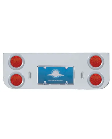 UP35222-Chrome Rear Center Panel With Four 7 LED 4" Reflector Lights & Bezels - Red LED/Red Lens