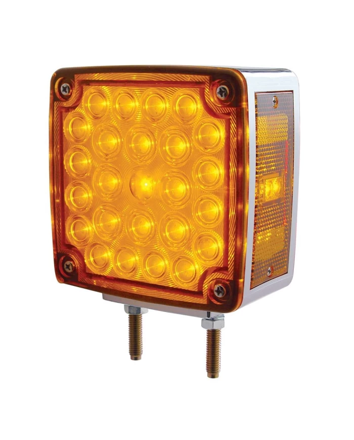 (CARD) CHROME HEAVY DUTY 25+2 AMBER/25 RED LED SQUARE DOUBLE FACE DOUBLE STUD LIGHT - DRIVER (CARD) CHROME HEAVY DUTY 25+2 AMBER/25 RED LED SQUARE DOUBLE FACE DOUBLE STUD LIGHT - DRIVER