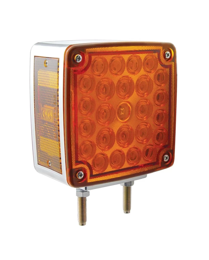(CARD) CHROME HEAVY DUTY 25+2 AMBER/25 RED LED SQUARE DOUBLE FACE DOUBLE STUD LIGHT - PASSENGER (CARD) CHROME HEAVY DUTY 25+2 AMBER/25 RED LED SQUARE DOUBLE FACE DOUBLE STUD LIGHT - PASSENGER