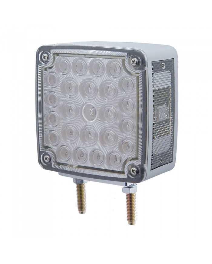 (CARD) CHROME HEAVY DUTY 25+2 AMBER/25 RED LED SQUARE DOUBLE FACE DOUBLE STUD LIGHT - DRIVER/CLEAR LENS (CARD) CHROME HEAVY DUTY 25+2 AMBER/25 RED LED SQUARE DOUBLE FACE DOUBLE STUD LIGHT - DRIVER/CLEAR LENS