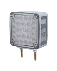 (CARD) CHROME HEAVY DUTY 25+2 AMBER/25 RED LED SQUARE DOUBLE FACE DOUBLE STUD LIGHT - DRIVER/CLEAR LENS (CARD) CHROME HEAVY DUTY 25+2 AMBER/25 RED LED SQUARE DOUBLE FACE DOUBLE STUD LIGHT - DRIVER/CLEAR LENS