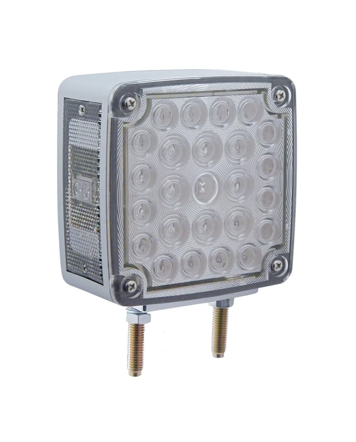 (CARD) CR. HEAVY DUTY 25+2 AMBER/25 RED LED SQUARE DOUBLE FACE DOUBLE STUD LIGHT - PASSENGER/CLEAR LENS (CARD) CR. HEAVY DUTY 25+2 AMBER/25 RED LED SQUARE DOUBLE FACE DOUBLE STUD LIGHT - PASSENGER/CLEAR LENS