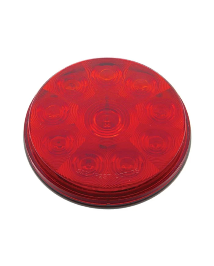 (CARD) 10 RED LED 4" ROUND S/T/T LIGHT - RED LENS