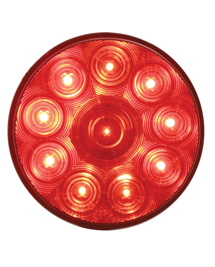 (CARD) 10 RED LED 4" ROUND S/T/T LIGHT - RED LENS