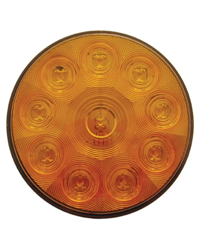 (CARD) 10 AMBER LED 4" ROUND P/T/C LIGHT - AMBER LENS