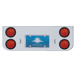 UP35322-Chrome Rear Center Panel With Four 7 LED 4" Reflector Lights & Grommets - Red LED/Red Lens