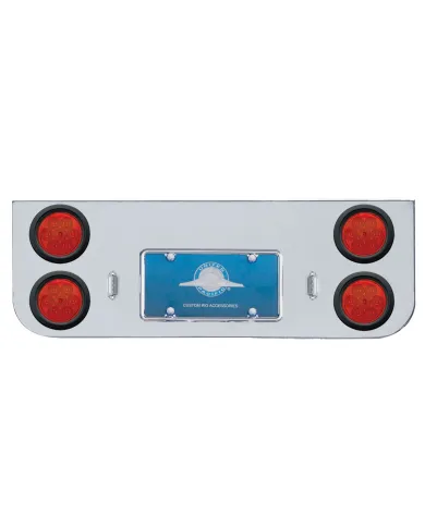 UP35322-Chrome Rear Center Panel With Four 7 LED 4" Reflector Lights & Grommets - Red LED/Red Lens