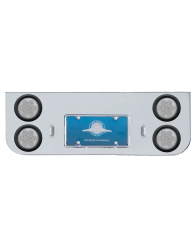UP35323-Chrome Rear Center Panel With Four 7 LED 4" Reflector Lights & Grommets - Red LED/Clear Lens