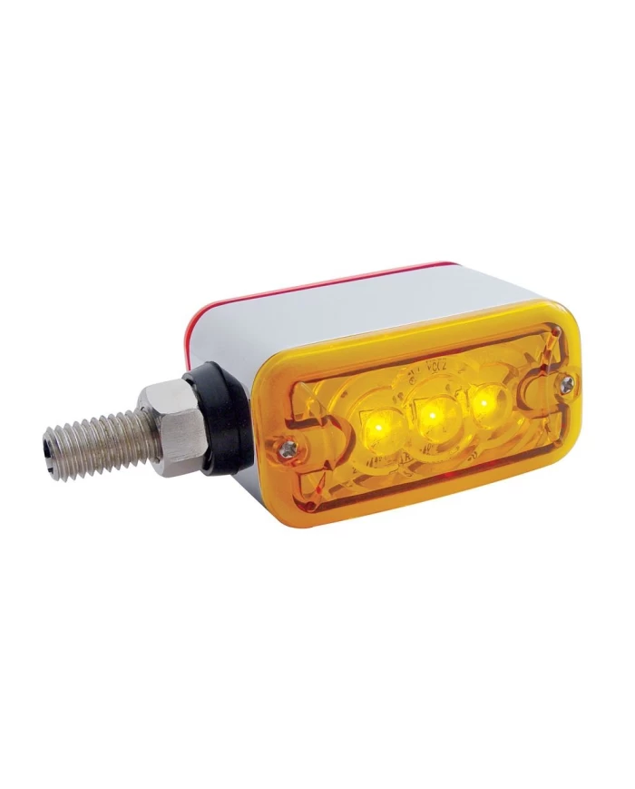 (CARD) 3 AMBER/3 RED LED RECTANGULAR DOUBLE FACE AUXILIARY LIGHT W/ STRAIGHT MOUNT - AMBER/RED LENS