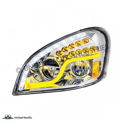 UP35790-High Power LED Chrome Headlight With LED DRL & LED Turn Signal For 2008-2017 Freightliner Cascadia - Driver