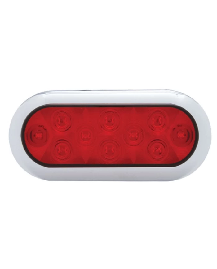 (CARD) 10 RED LED OVAL S/T/T LIGHT W/ CHROME BEZEL - RED LENS