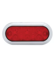 (CARD) 10 RED LED OVAL S/T/T LIGHT W/ CHROME BEZEL - RED LENS