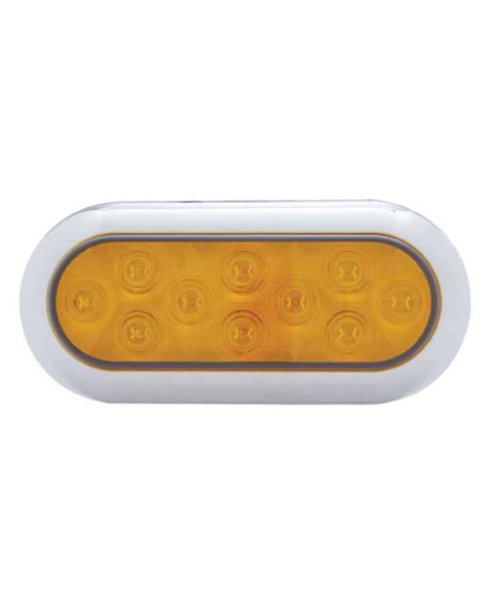 (CARD) 10 AMBER LED OVAL P/T/C LIGHT W/ CHROME BEZEL - AMBER LENS