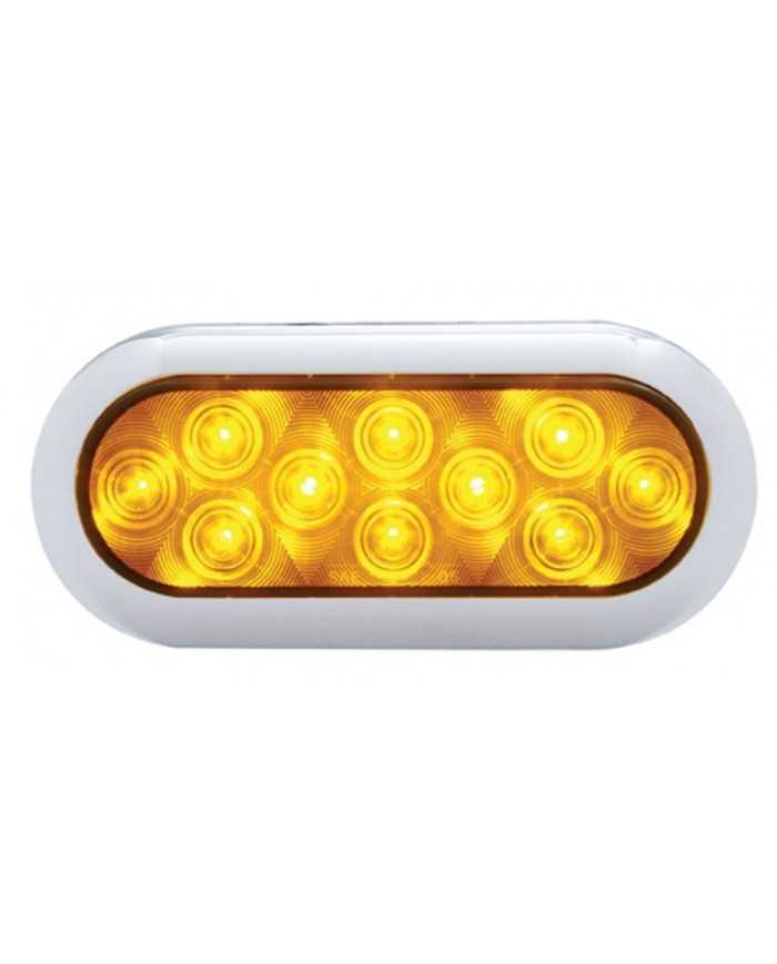 (CARD) 10 AMBER LED OVAL P/T/C LIGHT W/ CHROME BEZEL - AMBER LENS