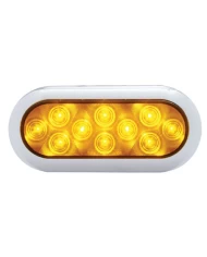 (CARD) 10 AMBER LED OVAL P/T/C LIGHT W/ CHROME BEZEL - AMBER LENS