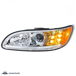 UP35808-Chrome Projection Headlight With LED Turn & Position Light for 2005-2015 Peterbilt 386- Driver