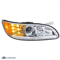 UP35809-Chrome Projection Headlight With LED Turn & Position Light for 2005-2015 Peterbilt 386- Passenger