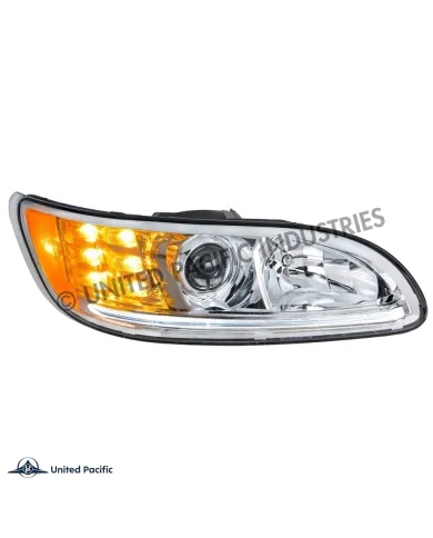 UP35809-Chrome Projection Headlight With LED Turn & Position Light for 2005-2015 Peterbilt 386- Passenger