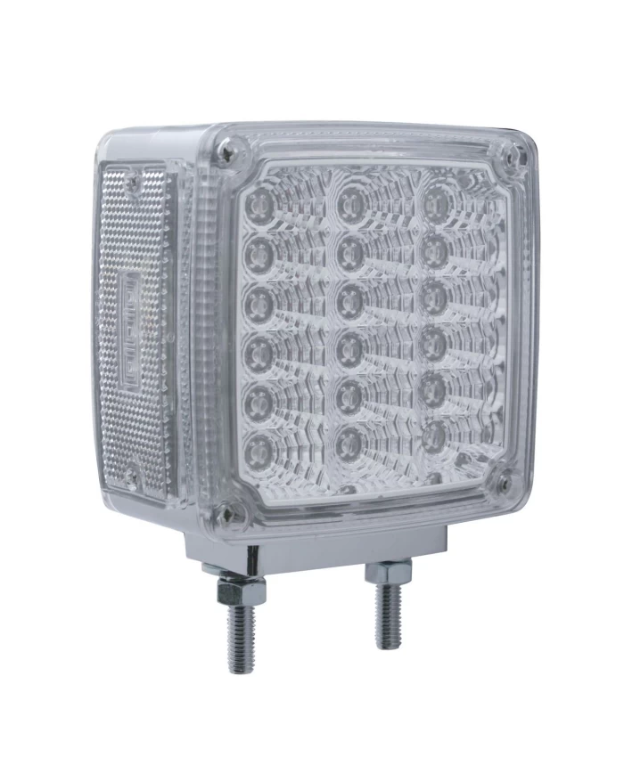 (CARD) 18+3 AMBER /18 RED LED DOUBLE STUD SQUARE DOUBLE FACE TURN SIGNAL LIGHT - CLEAR LENS (PASSENGER)