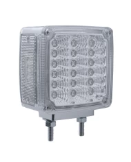 (CARD) 18+3 AMBER /18 RED LED DOUBLE STUD SQUARE DOUBLE FACE TURN SIGNAL LIGHT - CLEAR LENS (PASSENGER)